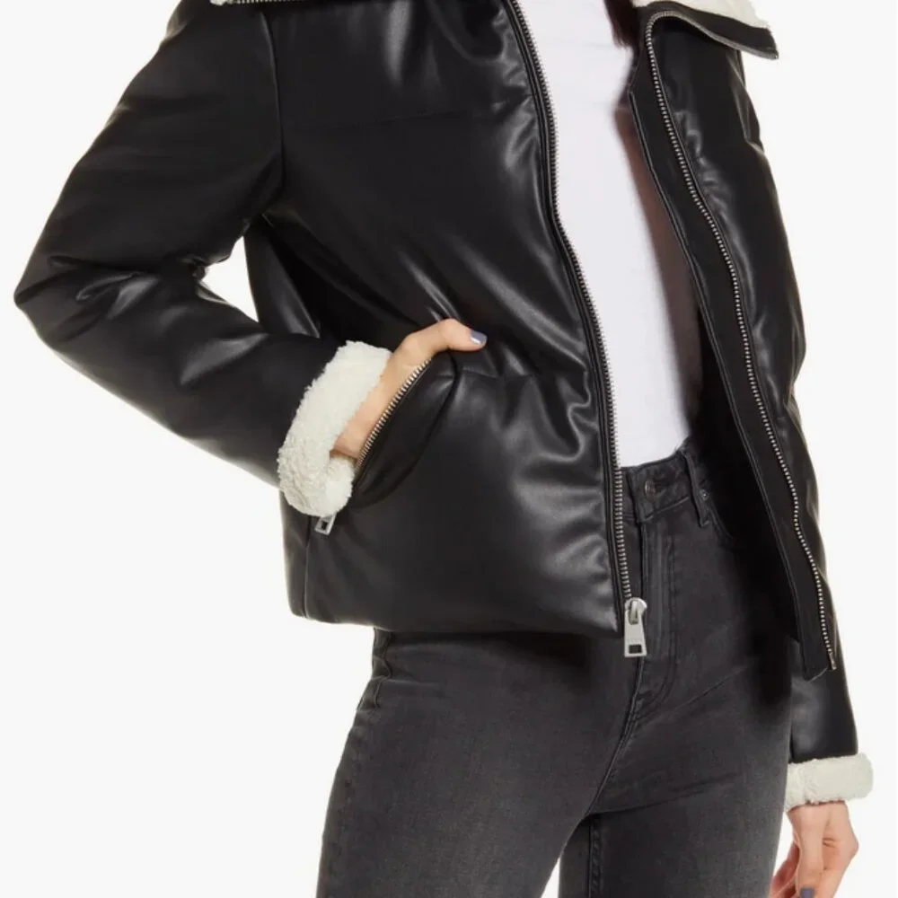 LEVIS Faux Leather Quilted Puffer Jacket Small - Picture 10 of 15